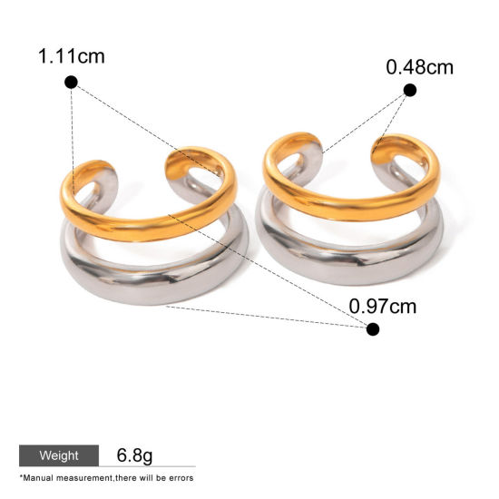 Picture of 1 Pair Eco-friendly Ins Style 18K Real Gold Plated & Silver Tone 304 Stainless Steel C Shaped Non Piercing Clip-on Earrings 11mm