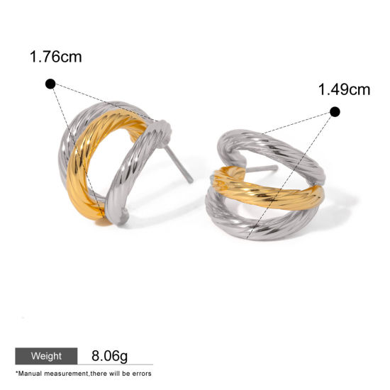 Picture of 1 Pair Eco-friendly Ins Style 18K Real Gold Plated & Silver Tone 304 Stainless Steel C Shaped Ear Post Stud Earrings 17.6mm x 14.9mm