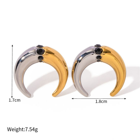 Picture of 1 Pair Eco-friendly Ins Style 18K Real Gold Plated & Silver Tone 304 Stainless Steel C Shaped Ear Post Stud Earrings 18mm x 17mm