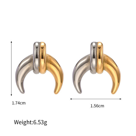 Picture of 1 Pair Eco-friendly Ins Style 18K Real Gold Plated & Silver Tone 304 Stainless Steel C Shaped Ear Post Stud Earrings 17.4mm x 15.6mm