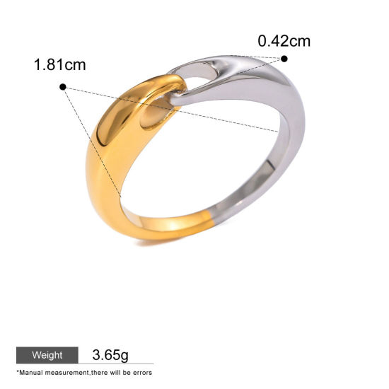 Picture of 1 Piece Eco-friendly Ins Style 18K Real Gold Plated & Silver Tone 304 Stainless Steel Unadjustable Rings 17.3mm(US Size 7), 18.1mm x 4.2mm