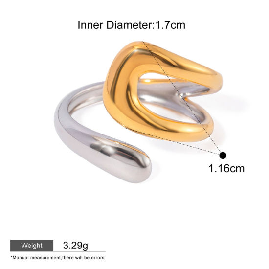 Picture of 1 Piece Eco-friendly Ins Style 18K Real Gold Plated & Silver Tone 304 Stainless Steel Unadjustable Rings 17.3mm(US Size 7), 17mm x 11.6mm