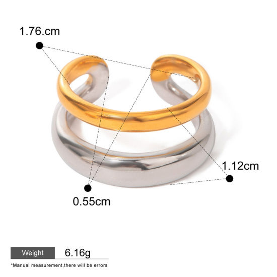 Picture of 1 Piece Eco-friendly Ins Style 18K Real Gold Plated & Silver Tone 304 Stainless Steel Unadjustable Rings 17.3mm(US Size 7), 17.6mm x 11.2mm