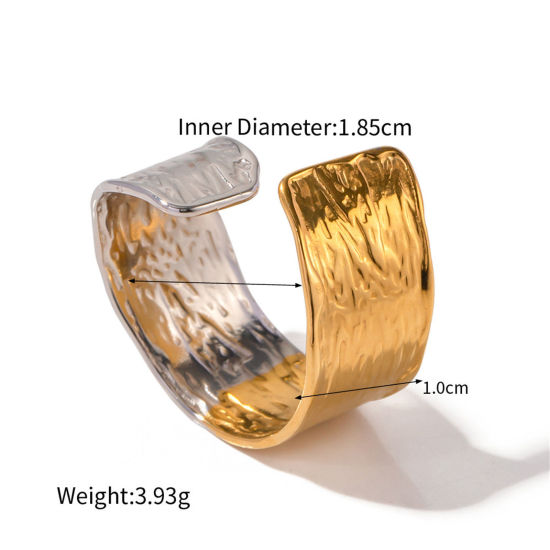 Picture of 1 Piece Eco-friendly Ins Style 18K Real Gold Plated & Silver Tone 304 Stainless Steel Unadjustable Texture Rings 17.3mm(US Size 7), 18.5mm x 10mm