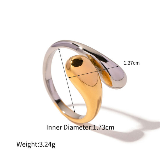 Picture of 1 Piece Eco-friendly Ins Style 18K Real Gold Plated & Silver Tone 304 Stainless Steel Unadjustable Rings 17.3mm(US Size 7), 17.3mm x 12.7mm