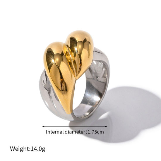 Picture of 1 Piece Eco-friendly Ins Style 18K Real Gold Plated & Silver Tone 304 Stainless Steel Unadjustable Rings 17.3mm(US Size 7)