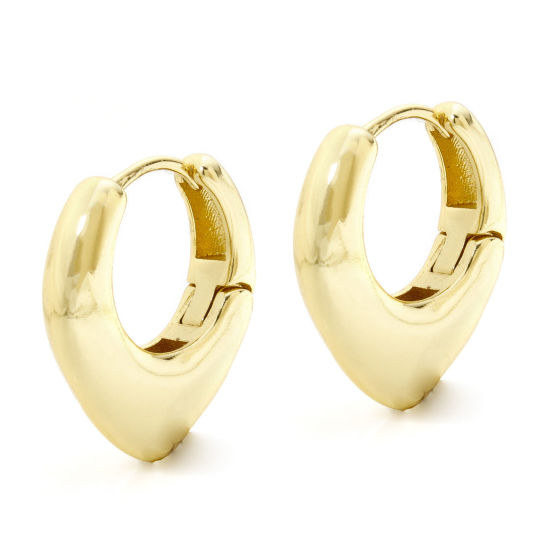 Picture of 1 Pair Eco-friendly Minimalist Stylish 18K Real Gold Plated Brass Drop Smooth Blank Hoop Earrings For Women 21mm x 20mm