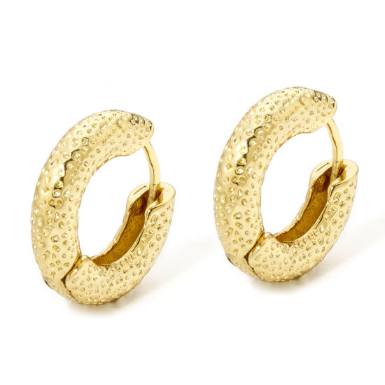 Picture of 1 Pair Eco-friendly Minimalist Stylish 18K Real Gold Plated Brass Round Dot Hoop Earrings For Women 18mm x 17mm