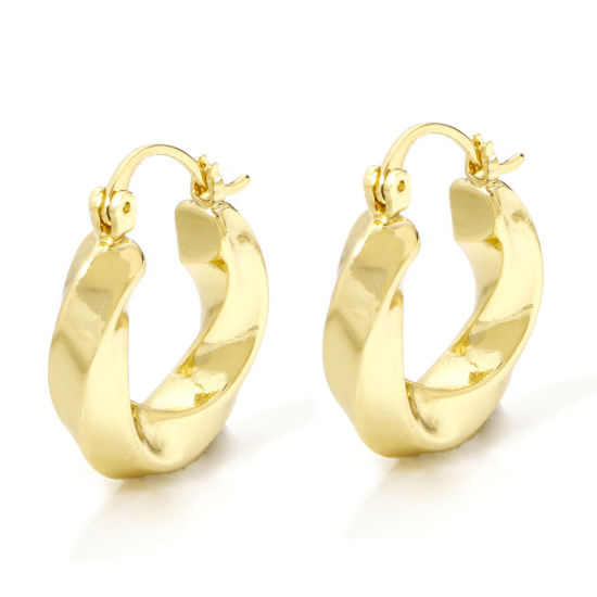 Picture of 1 Pair Eco-friendly Minimalist Stylish 18K Real Gold Plated Brass Twisted Hoop Earrings For Women 23mm x 20mm