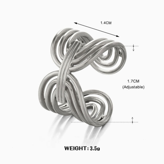 Immagine di 2 Pz Elegante Semplice Tono Argento 304 Acciaio Inossidabile Aperto Striscia Filigrana Anello Per Donne 17mm x 14mm