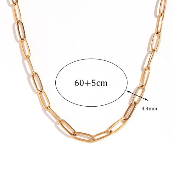 Image de 1 Pièce Colliers Chaîne de Trombone Simple en 304 Acier Inoxydable Respectueux de la Nature À la Mode Plaqué Or Véritable 18K Pour Femmes 60cm long