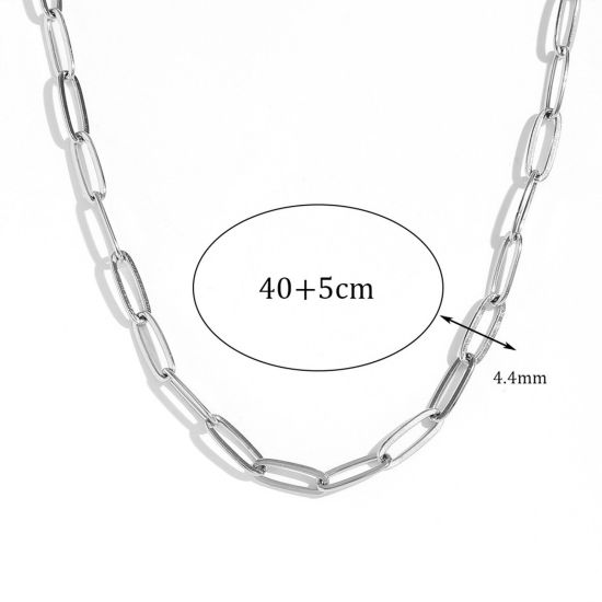 Image de 1 Pièce Colliers Chaîne de Trombone Simple en 304 Acier Inoxydable Respectueux de la Nature À la Mode Argent Mat Pour Femmes 40cm long