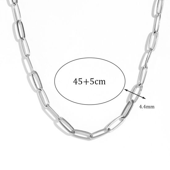 Image de 1 Pièce Colliers Chaîne de Trombone Simple en 304 Acier Inoxydable Respectueux de la Nature À la Mode Argent Mat Pour Femmes 45cm long