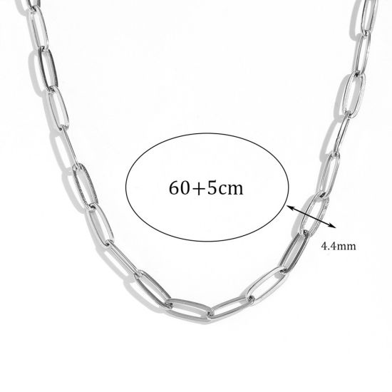 Image de 1 Pièce Colliers Chaîne de Trombone Simple en 304 Acier Inoxydable Respectueux de la Nature À la Mode Argent Mat Pour Femmes 60cm long