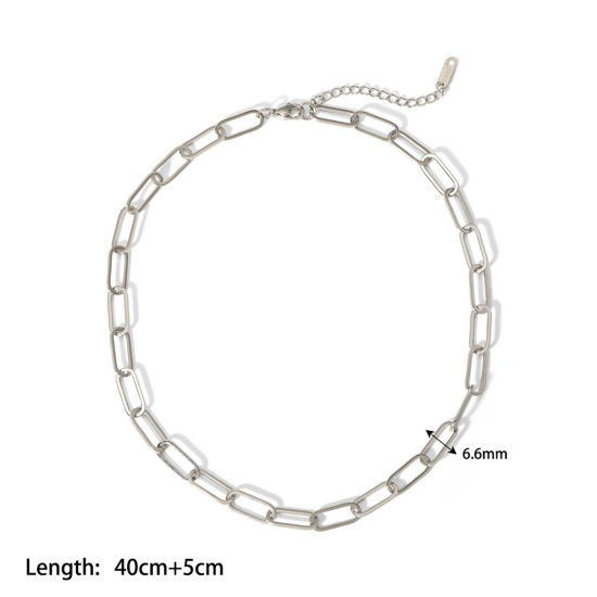Image de 1 Pièce Colliers Chaîne de Trombone Simple en 304 Acier Inoxydable Respectueux de la Nature À la Mode Argent Mat Pour Femmes 40cm long