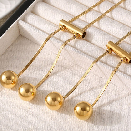Immagine di 1 Pz Placcatura Sotto Vuoto PVD Ecologica Elegante Semplice 18K Vero Oro Placcato Acciaio Inossidabile Catena di Serpente Piatta Palla Collana Lunga Adatto Maglia Per Donne