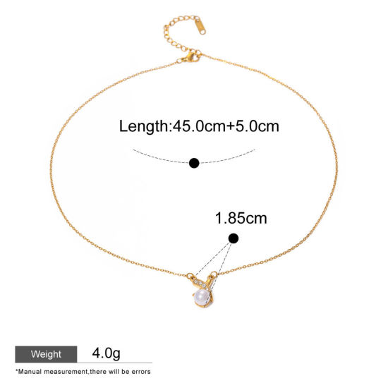 Изображение 1 ШТ Экологичное вакуумное PVD-покрытие Элегантный Простой 18K настоящее золото с покрытием Нержавеющая Сталь Позолоченные цепочки Имитация жемчуга Ожерелья Для женщин 45см длина