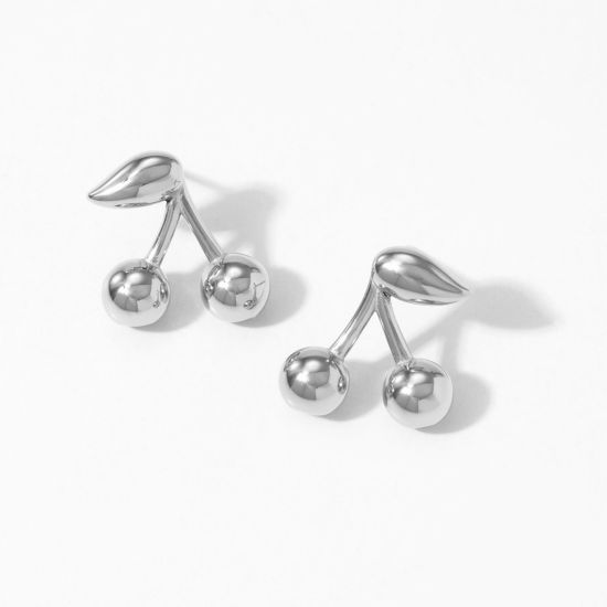 Image de 1 Paire Boucles d'Oreilles Puces Mignon en Acier Inoxydable Revêtement sous Vide PVD Respectueux de l'Environnement À la Mode Cerise Plaqué Platine Véritable Pour Femmes 17mm