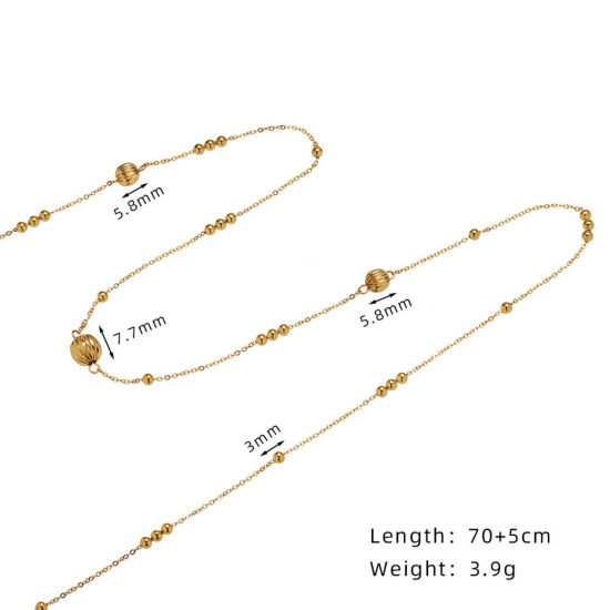 Picture of 1 Piece Eco-friendly PVD Vacuum Plating Stylish Simple 18K Real Gold Plated Stainless Steel Ball Chain Sweater Necklace Long For Women 70cm(27.6") long