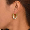 Bild von 1 Paar Stilvoll Einfach 18K Vergoldet Messing U-Form Imitat Perle Hoop Ohrringe Für Frauen 26mm x 24mm