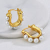 Bild von 1 Paar Stilvoll Einfach 18K Vergoldet Messing U-Form Imitat Perle Hoop Ohrringe Für Frauen 26mm x 24mm