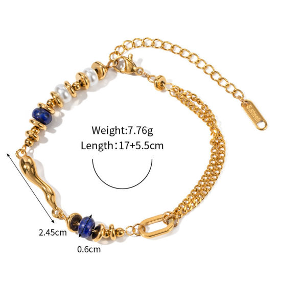 Picture of 1 Piece Eco-friendly PVD Vacuum Plating Ins Style 18K Real Gold Plated Stainless Steel Imitation Pearl Bracelets For Women 17cm(6.7") long