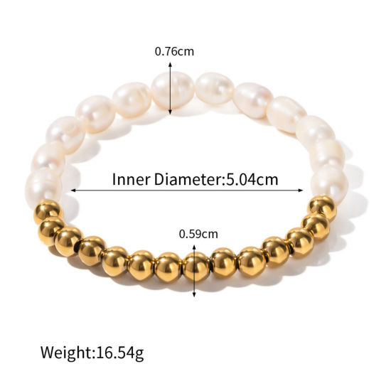 Picture of 1 Piece Eco-friendly PVD Vacuum Plating Ins Style 18K Real Gold Plated Stainless Steel Imitation Pearl Bracelets For Women 15.8cm long