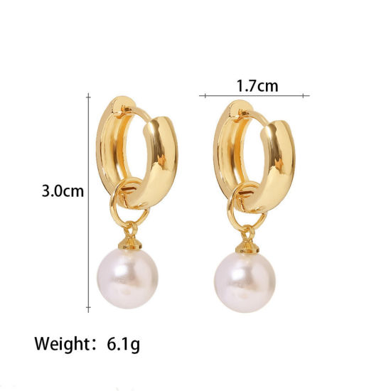 Picture of 1 Pair Eco-friendly PVD Vacuum Plating Simple 18K Real Gold Plated Stainless Steel Imitation Pearl Earrings For Women 3cm x 1.7cm