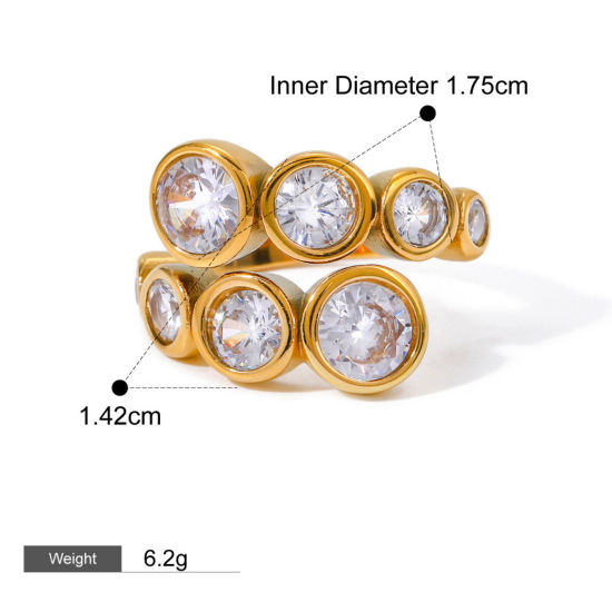 Image de 1 Piece Eco-friendly PVD Vacuum Plating Stylish Simple 18K Real Gold Plated Stainless Steel Open Cubic Zirconia Rings For Women 17.5mm(US size 7.25)