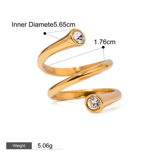 Image de 1 Piece Eco-friendly PVD Vacuum Plating Stylish Simple 18K Real Gold Plated Stainless Steel Open Cubic Zirconia Rings For Women 17.5mm(US Size 7.5)