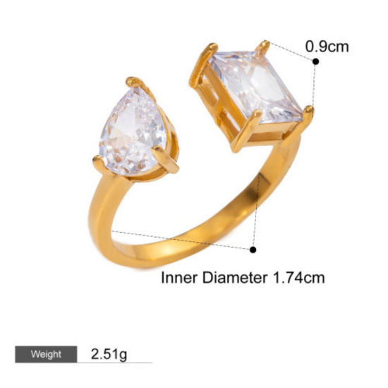 Image de 1 Piece Eco-friendly PVD Vacuum Plating Stylish Simple 18K Real Gold Plated Stainless Steel Open Cubic Zirconia Rings For Women 17.4mm(US Size 7)