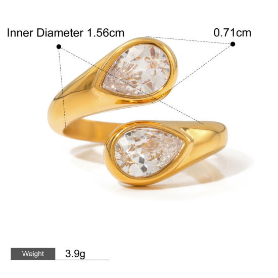 Image de 1 Piece Eco-friendly PVD Vacuum Plating Stylish Simple 18K Real Gold Plated Stainless Steel Open Cubic Zirconia Rings For Women 15.5mm(US size 4.75)