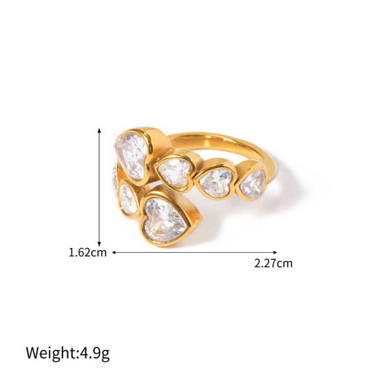 Image de 1 Piece Eco-friendly PVD Vacuum Plating Stylish Simple 18K Real Gold Plated Stainless Steel Open Cubic Zirconia Rings For Women 17.3mm(US Size 7)