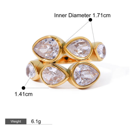 Image de 1 Piece Eco-friendly PVD Vacuum Plating Stylish Simple 18K Real Gold Plated Stainless Steel Open Cubic Zirconia Rings For Women 17.1mm(US size 6.75)