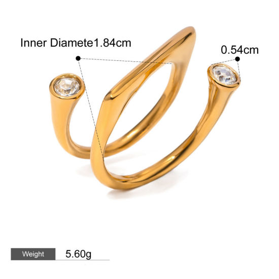 Image de 1 Piece Eco-friendly PVD Vacuum Plating Stylish Simple 18K Real Gold Plated Stainless Steel Open Cubic Zirconia Rings For Women 18.3mm(US Size 8.25)