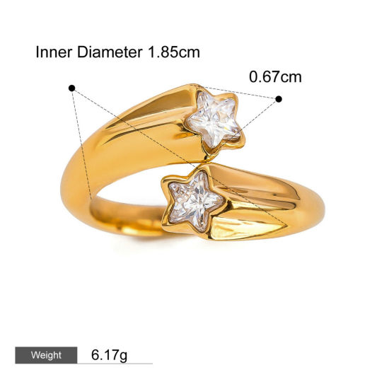 Image de 1 Piece Eco-friendly PVD Vacuum Plating Stylish Simple 18K Real Gold Plated Stainless Steel Open Cubic Zirconia Rings For Women 18.5mm(US size 8.5)