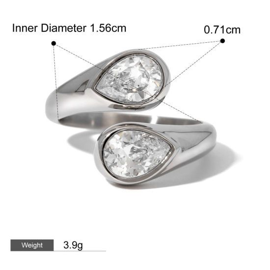 Image de 1 Piece Eco-friendly PVD Vacuum Plating Stylish Simple 18K Real Gold Plated Stainless Steel Open Cubic Zirconia Rings For Women 15.5mm(US size 4.75)