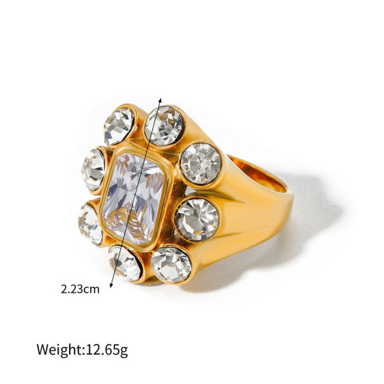 Image de 1 Piece Eco-friendly PVD Vacuum Plating Stylish Simple 18K Real Gold Plated Stainless Steel Open Cubic Zirconia Rings For Women 17.3mm(US Size 7)