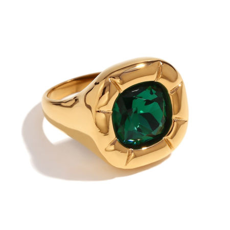 Imagen de 1 Unidad Recubrimiento al Vacío PVD Ecológico Elegante Sencillo 18K Oro Real Chapado Acero Inoxidable Circón incrustado Anillos Para Mujeres 17.3mm (US size 7)