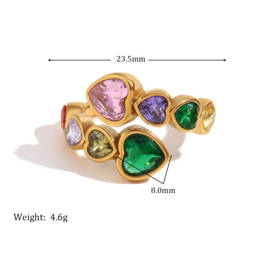 Picture of 1 Piece Eco-friendly PVD Vacuum Plating Stylish Simple 18K Real Gold Plated Stainless Steel Cubic Zirconia Rings For Women 17.3mm(US Size 7)