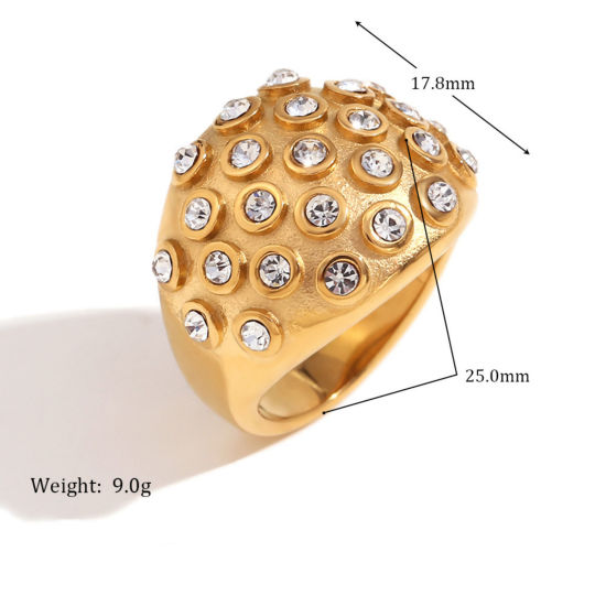 Picture of 1 Piece Eco-friendly PVD Vacuum Plating Stylish Simple 18K Real Gold Plated Stainless Steel Cubic Zirconia Rings For Women 17.3mm(US Size 7)