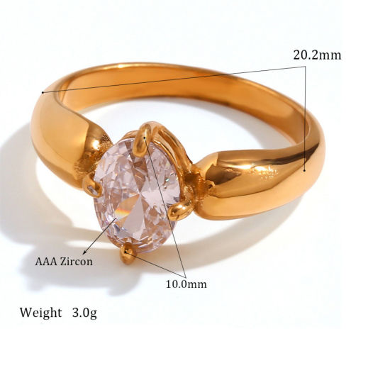 Picture of 1 Piece Eco-friendly PVD Vacuum Plating Stylish Simple 18K Real Gold Plated Stainless Steel Cubic Zirconia Rings For Women 17.3mm(US Size 7)