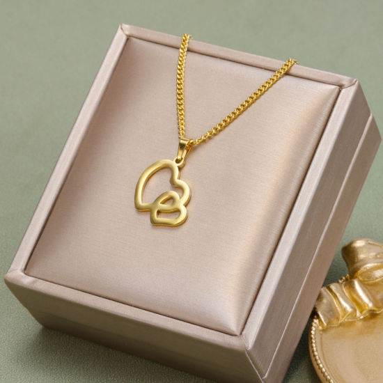 Picture of 1 Piece Stylish Simple 18K Gold Plated Stainless Steel Curb Link Chain Heart Necklace Unisex 45cm(17.7") long