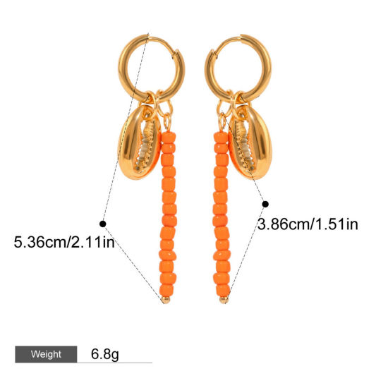 Picture of 1 Pair Eco-friendly PVD Vacuum Plating Sweet & Cute 18K Real Gold Plated Stainless Steel Shell Earrings For Women 5.4cm x 3.9cm