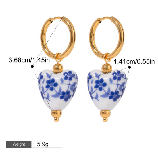 Picture of 1 Pair Eco-friendly PVD Vacuum Plating Sweet & Cute 18K Real Gold Plated Stainless Steel Heart Earrings For Women 3.7cm x 1.4cm