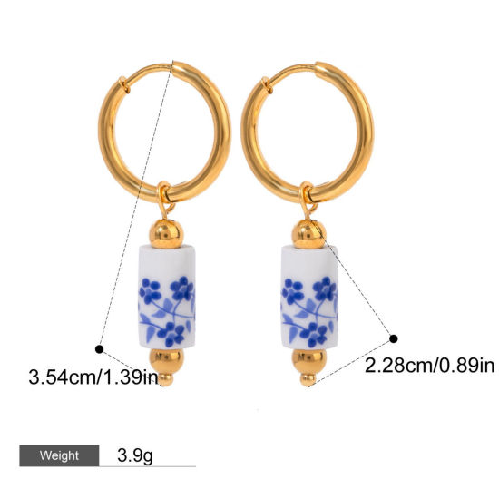 Picture of 1 Pair Eco-friendly PVD Vacuum Plating Sweet & Cute 18K Real Gold Plated Stainless Steel Cylinder Earrings For Women 3.5cm x 2.3cm