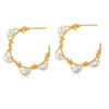 Picture of 1 Pair Eco-friendly Ins Style 18K Real Gold Plated Brass C Shaped Imitation Pearl Hoop Earrings For Women 3.3cm