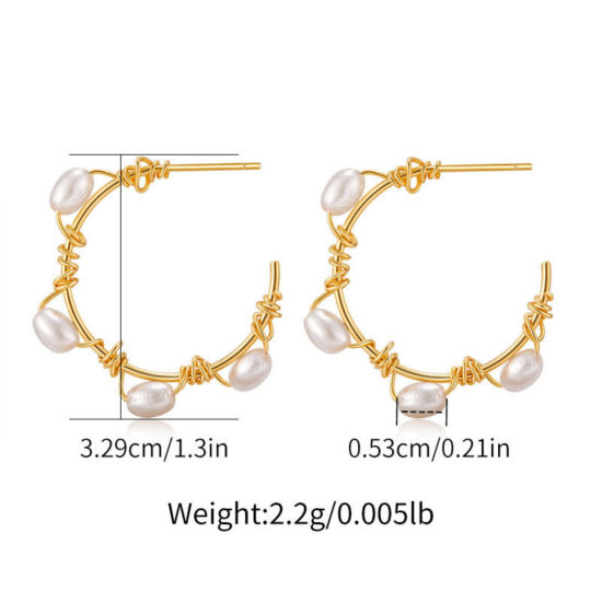 Imagen de 1 Par Respetuoso del Medio Ambiente Estilo Ins 18K Oro Real Chapado Latón Forma de C Imitación de perla Aretes de Aro Para Mujeres 3.3cm