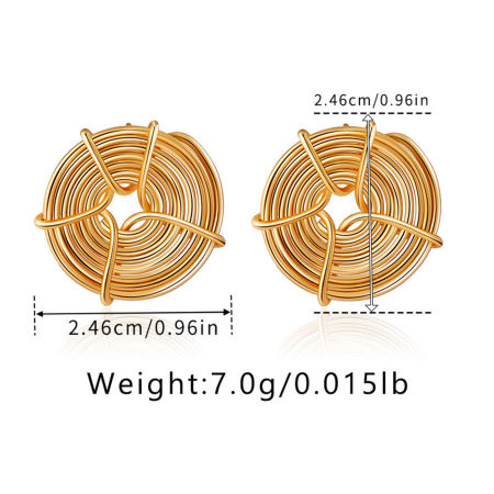 Picture of 1 Pair Eco-friendly Stylish Ins Style 18K Real Gold Plated Brass Round Texture Ear Post Stud Earrings 24.6mm x 24.6mm