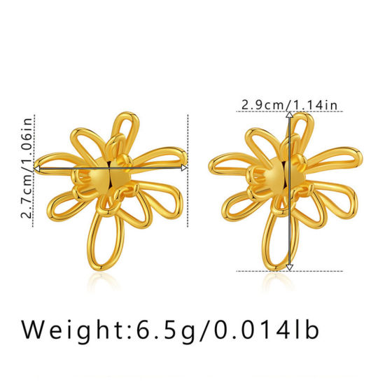 Image de 1 Paire Boucles d'Oreilles Puces Style Ins en Laiton Respectueux de la Nature À la Mode Fleur Plaqué Or Véritable 18K 29mm x 27mm